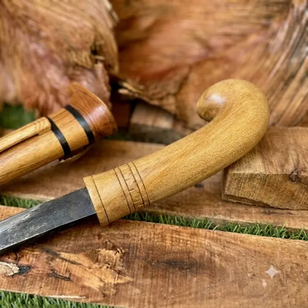 gagang golok kayu keras melengkung dengan alur ukir, pengganti gagang golok — PisauNusantara Bandung