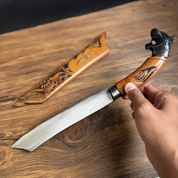 Golok Patimura dengan gagang dan sarung kayu berukir