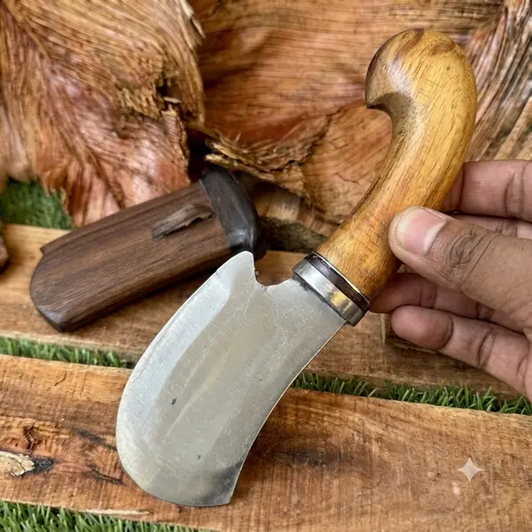 golok daging bilah lebar dengan gagang kayu dan sarung kayu, untuk cacah daging dan tulang — PisauNusantara Bandung
